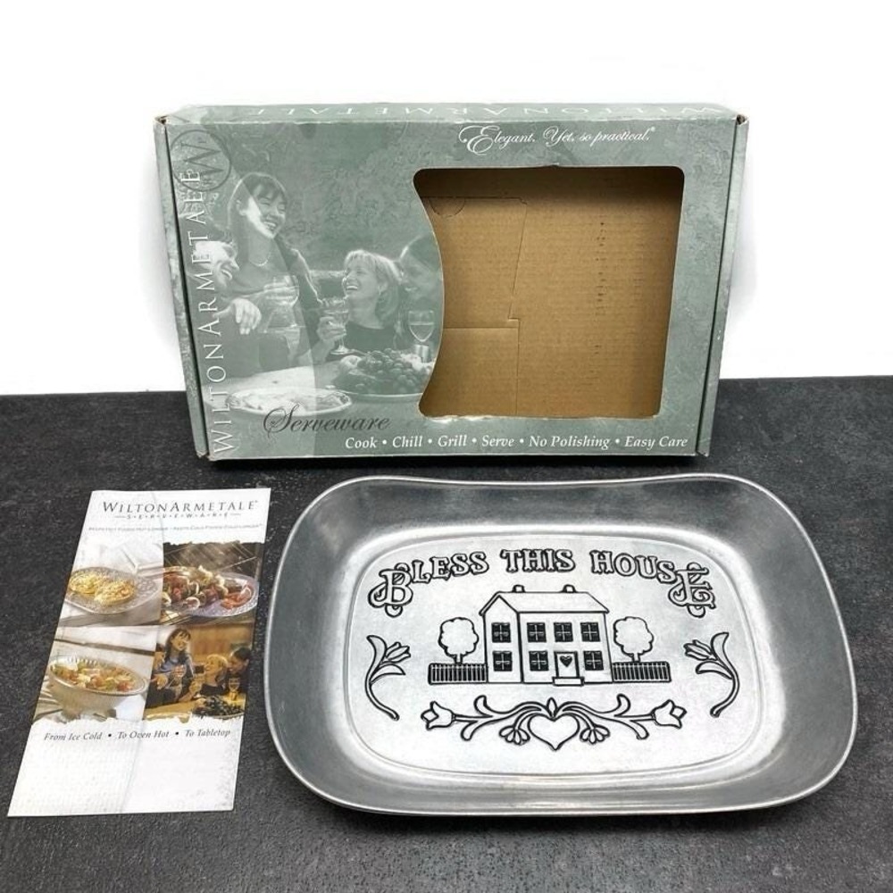 Wilton Armetale Bless This House Metal Bread Tray Platter Cottagecore Grannycore